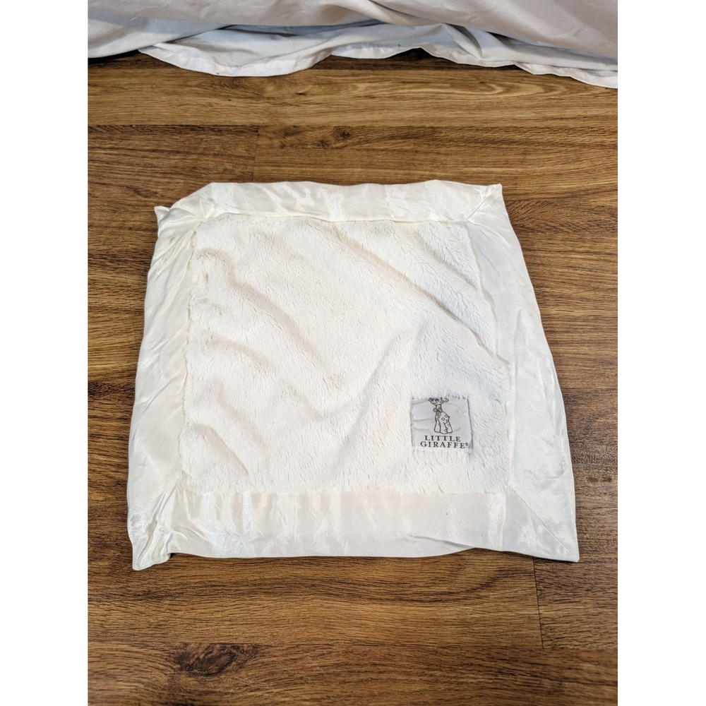 LITTLE GIRAFFE BABY SECURITY BLANKET MINI SMALL LOVEY BLANKY white satin trim